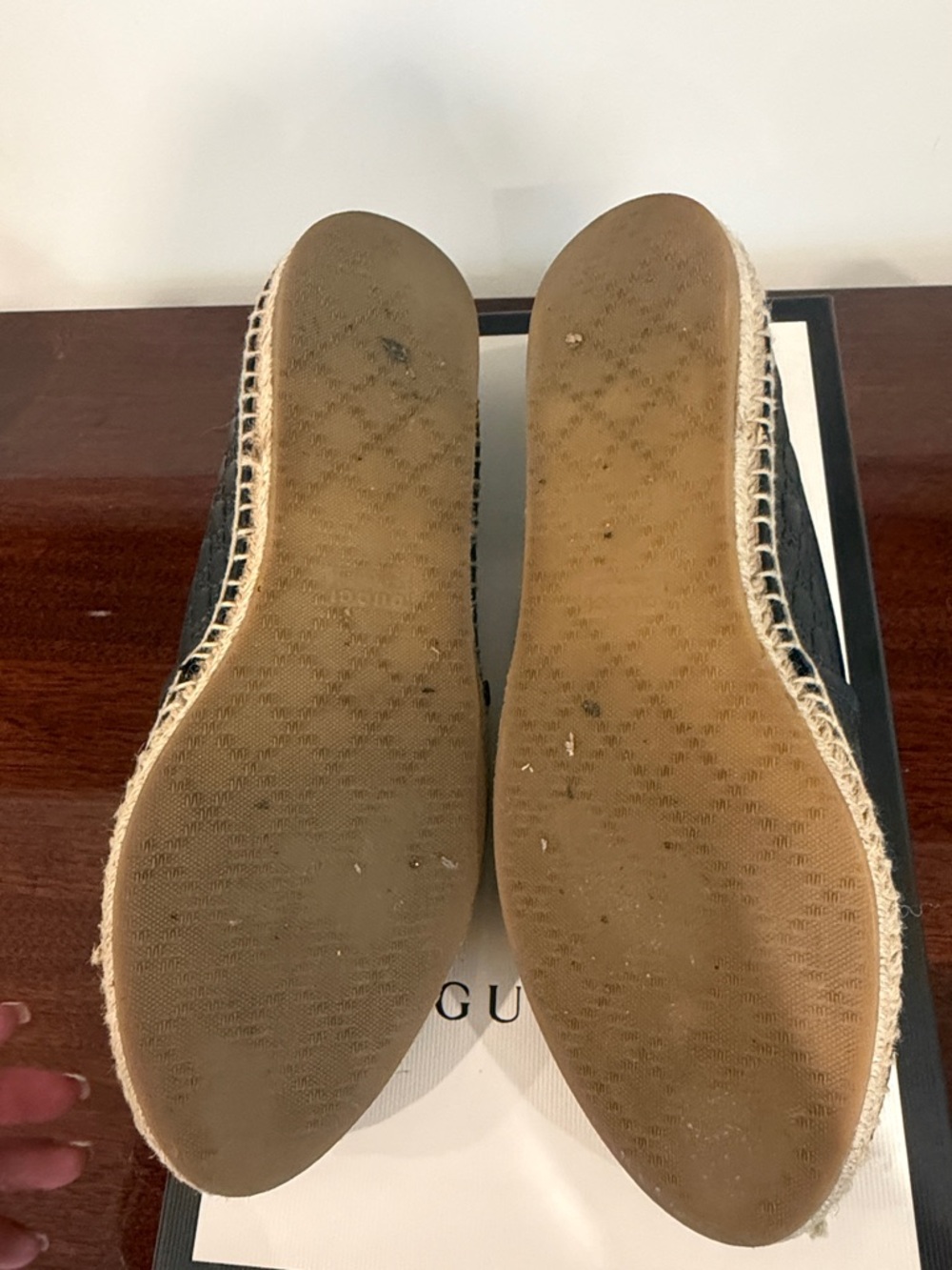 Gucci Black Leather Embossed GG Espadrille Slip-Ons - Picture 3 of 5
